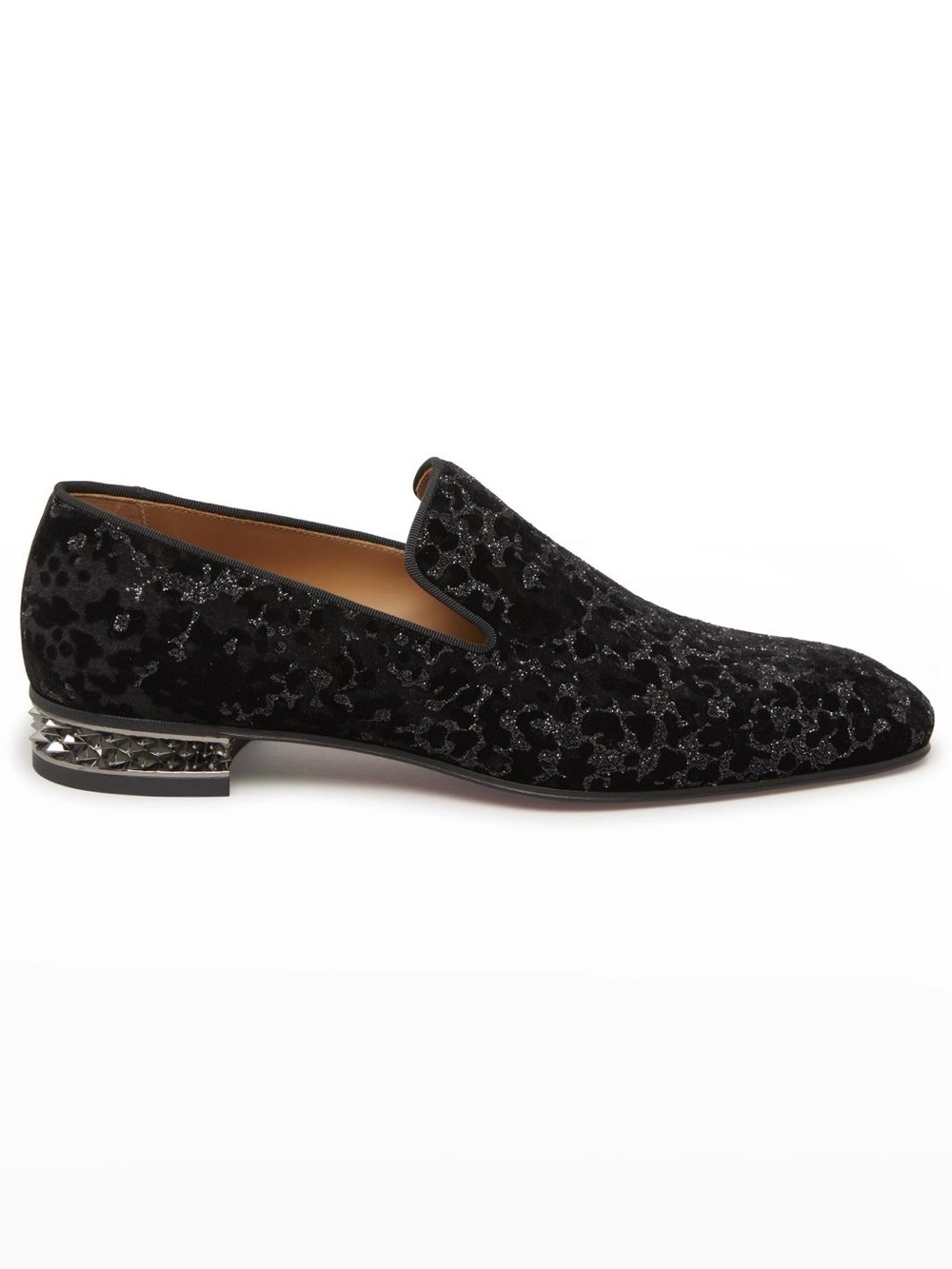 Christian Louboutin Men's Dandyrocks Spiked Black Velvet/Glitter Loafers Size 45